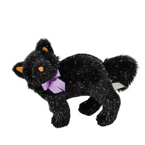 Galerie Au Chocolat Halloween Black Cat Purple Bow Silver Metallic 7.5 x 11"